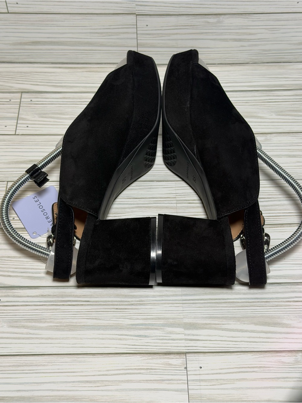 NWT Aerosoles Cornelia Women’s 9.5M Black Suede Peep Toe Platform Block Heel San - Picture 4 of 9